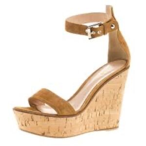 Gianvito Rossi camel colored suede platform high wedge sandals 39.5 /US 8.5-9.5